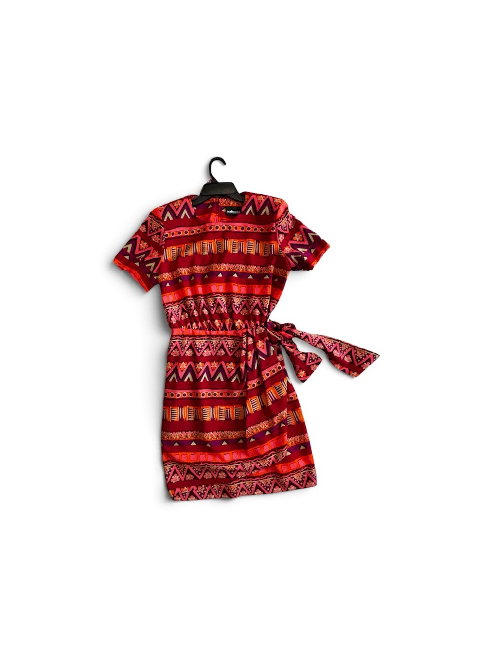 Vintage sag harbor Red Patterned Short-Sleeve Wrap Dress